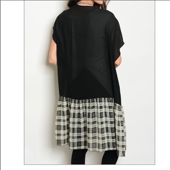 Black kimono with plaid border BNWOT - Picture 3 of 4